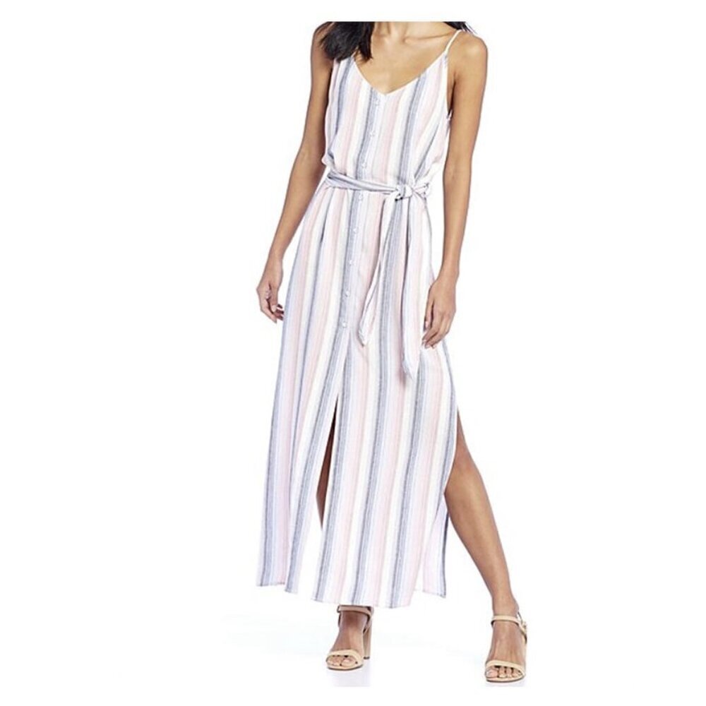 Chelsea & Violet Sleeveless Belted Stripe Maxi Dress